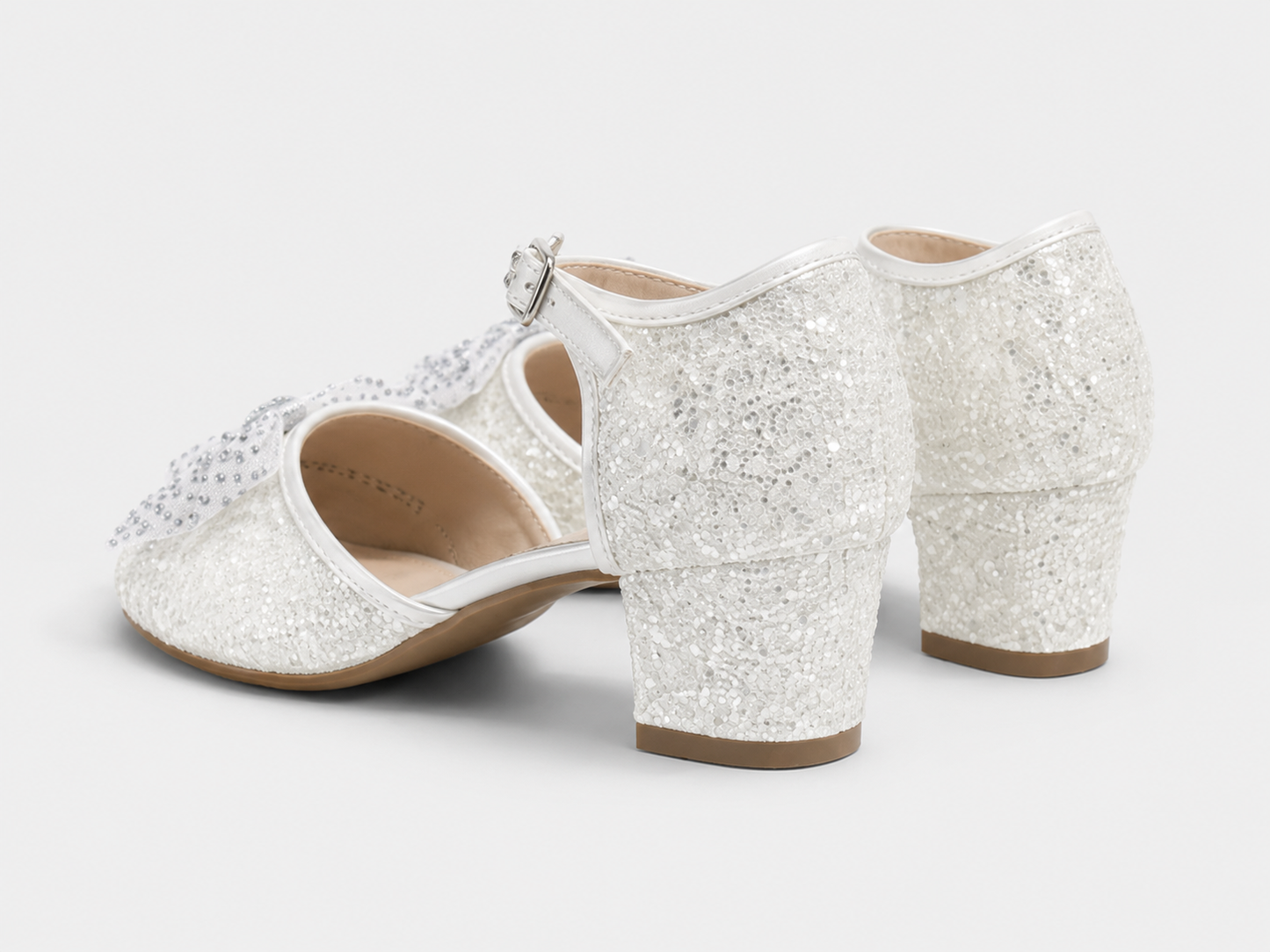 Bella White Glitter Heels