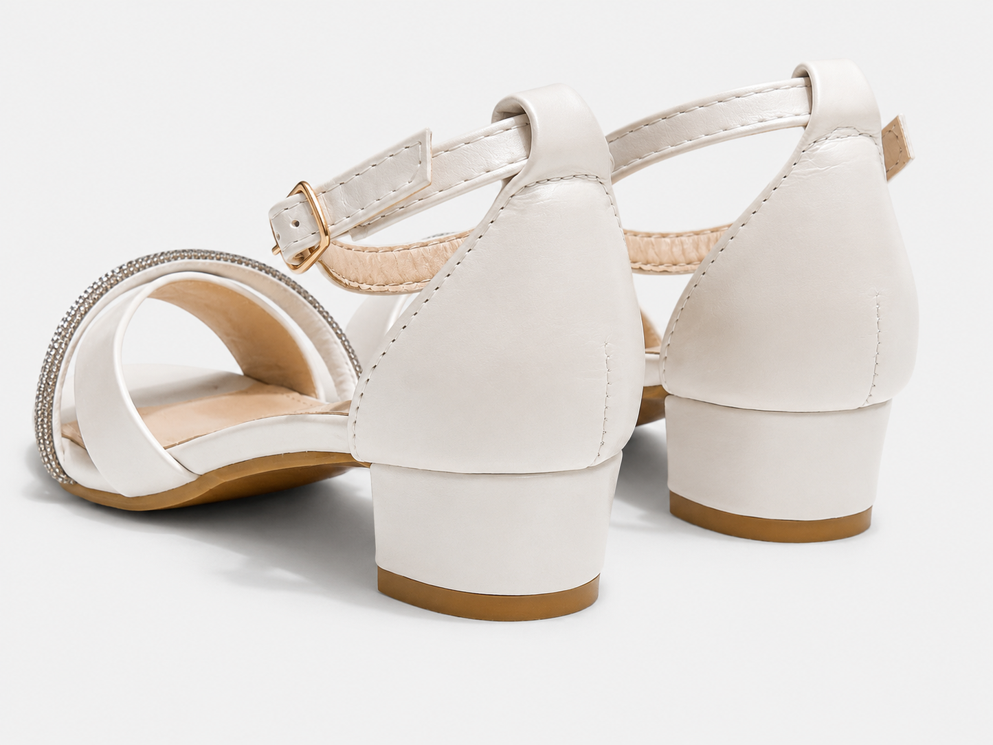 Luna White Glitter Bow Heel Sandals