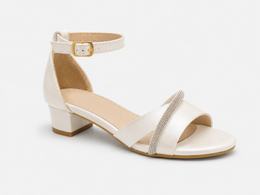 Luna White Glitter Bow Heel Sandals