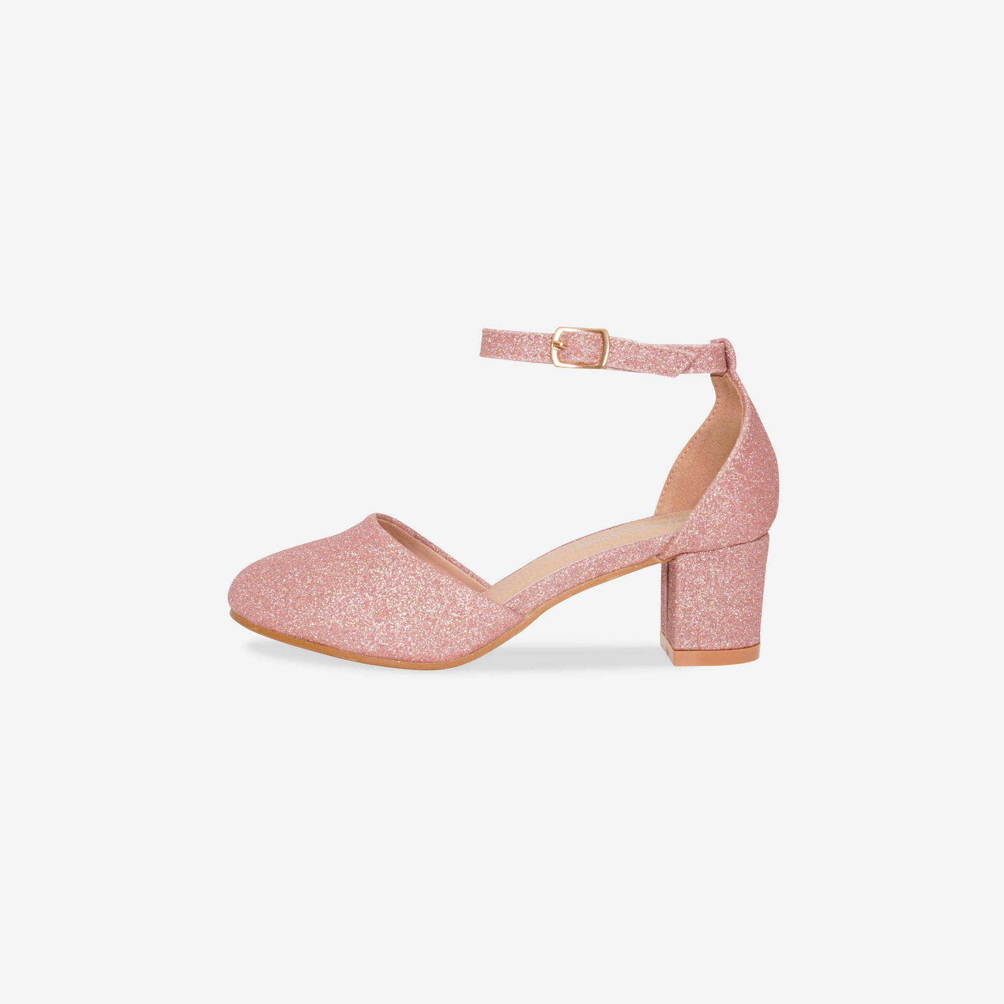 SHIMMER- Pink Glitter block heel shoe