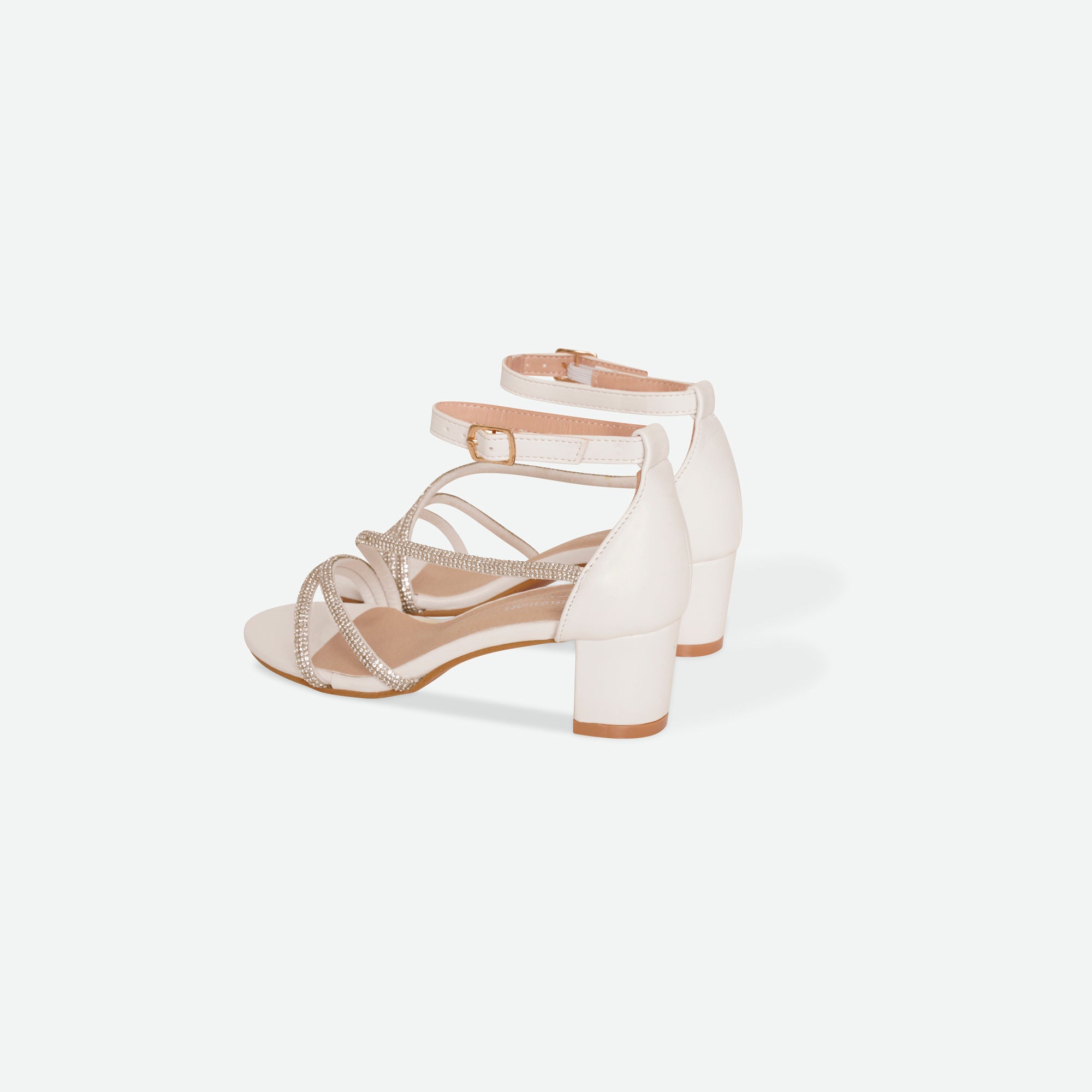 TINA- White Multi-strap block heel sandal.