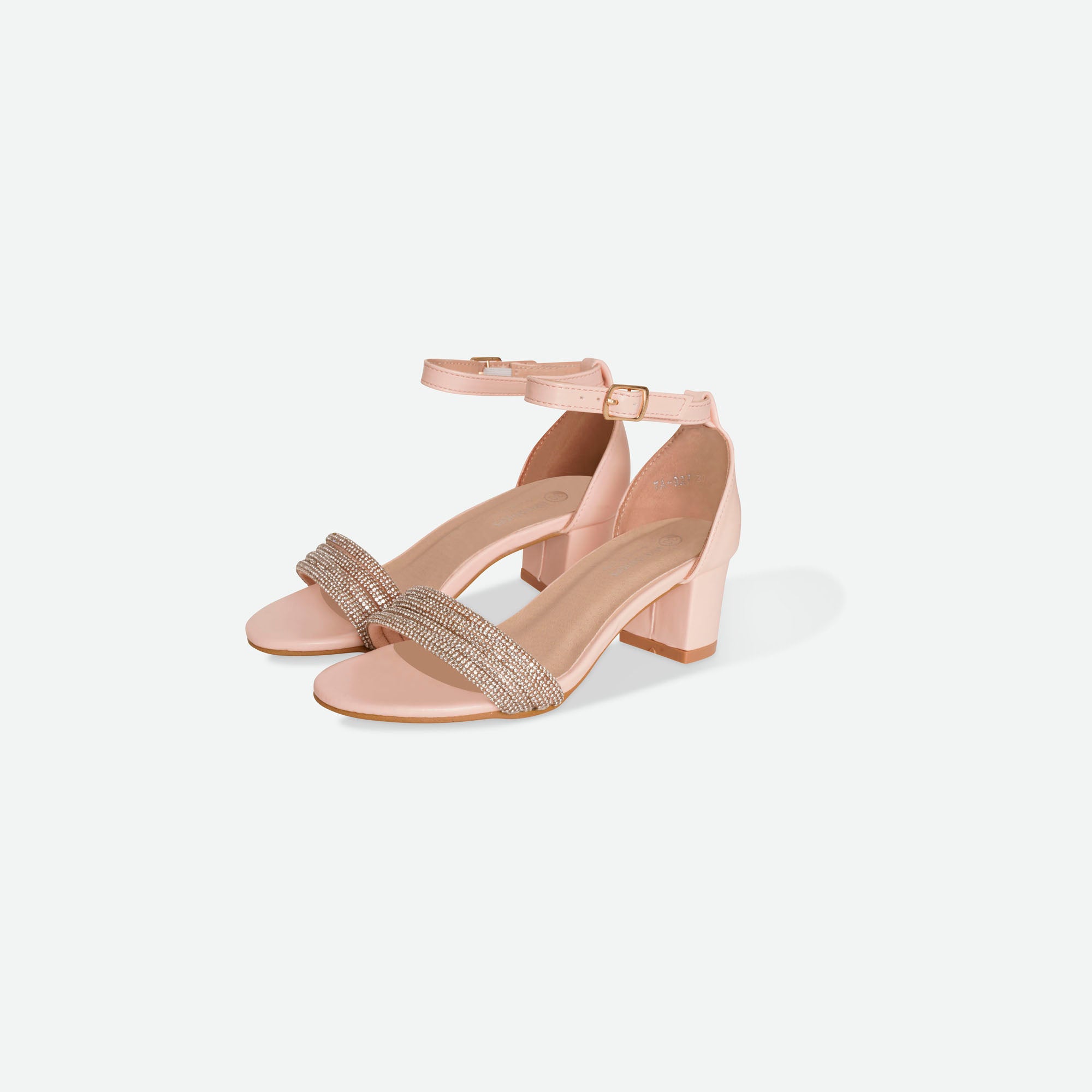 BELLA- Pink diamante block heel sandal