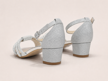 Aria Diamante Silver Block Heel Sandals