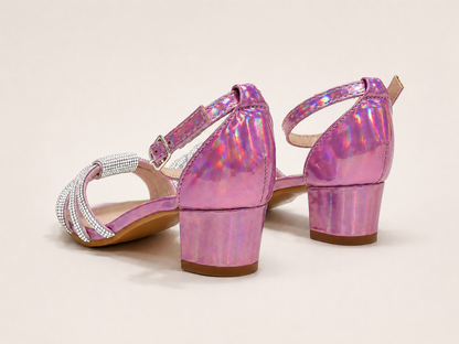 Aria Diamante Pink Block Heel Sandals