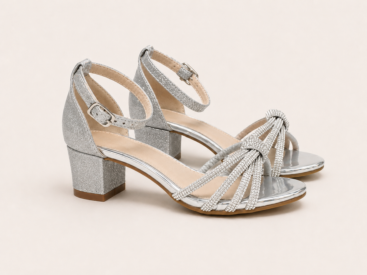 Aria Diamante Silver Block Heel Sandals