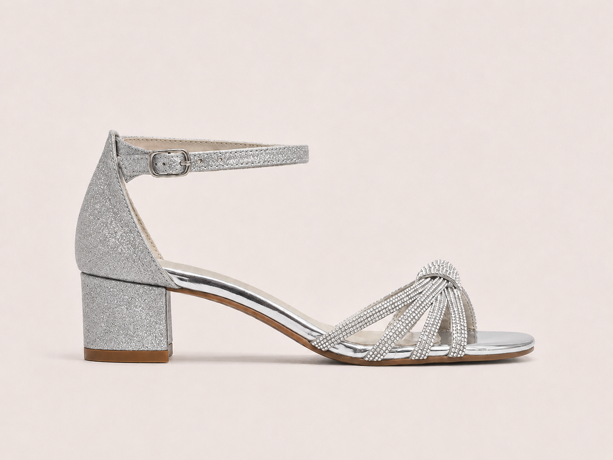 Aria Diamante Silver Block Heel Sandals
