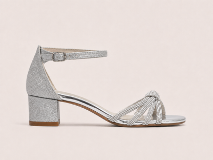 Aria Diamante Silver Block Heel Sandals