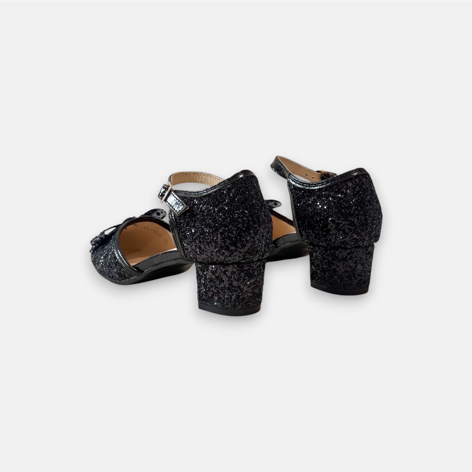 Girls black sparkly party shoes block heel UK Sparkle Like Me