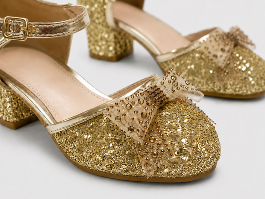 close up of gold Bella glitter diamanté bow