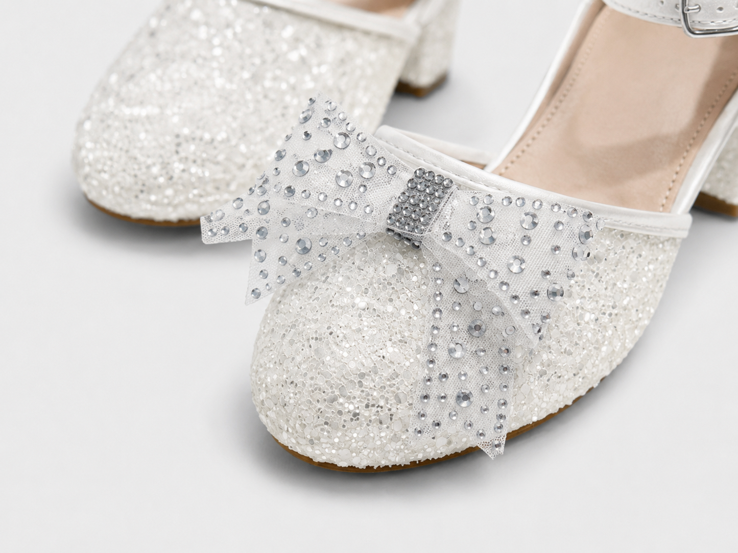 Bella White Glitter Heels