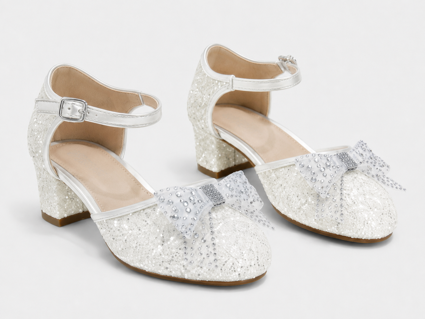 Bella White Glitter Heels