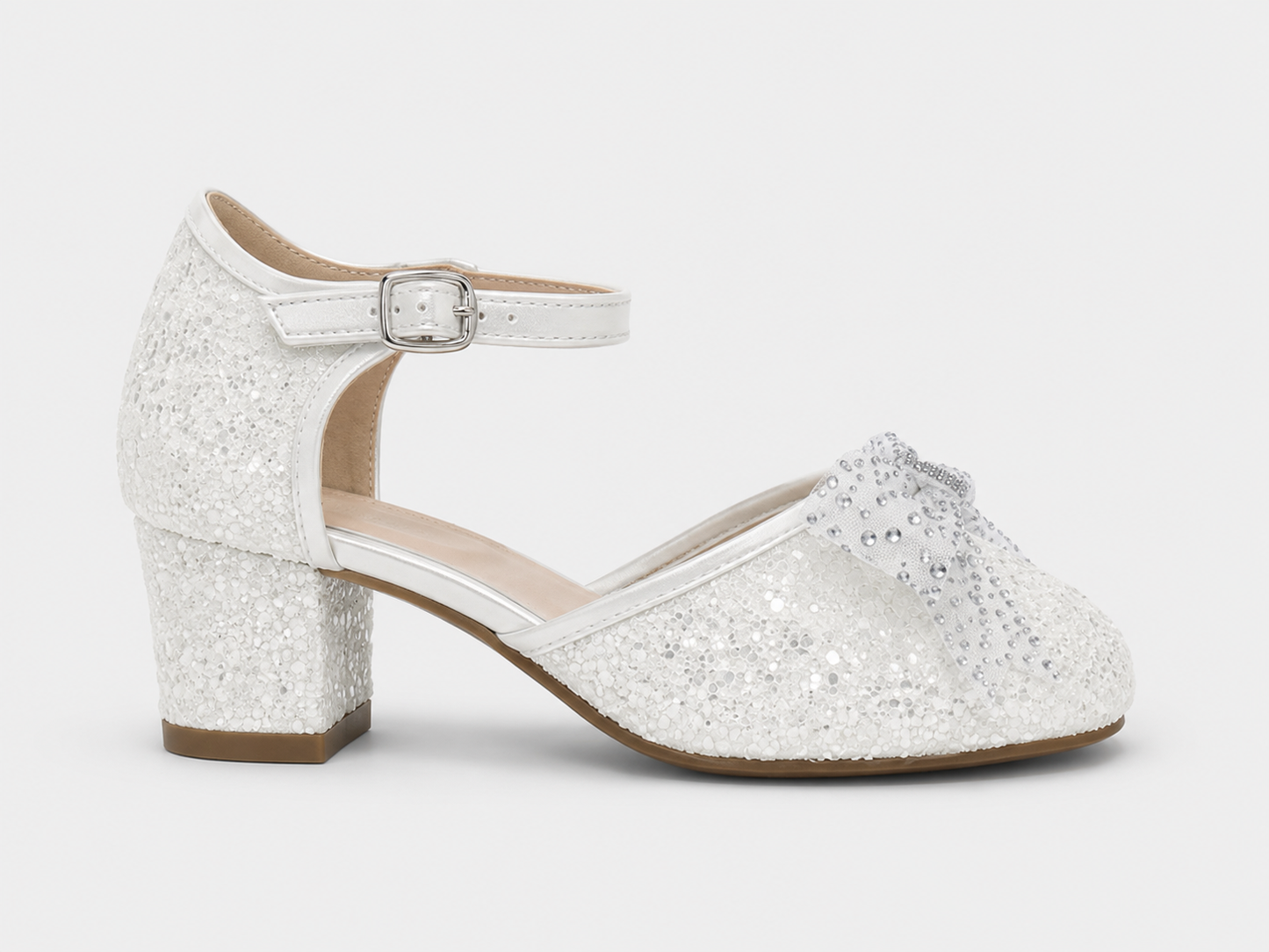 Bella White Glitter Heels