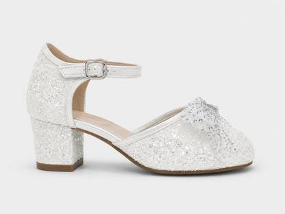 Bella White Glitter Heels