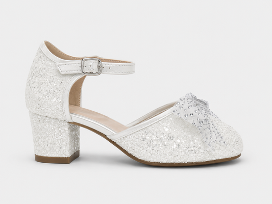 Bella White Glitter Heels