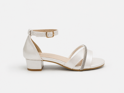 Luna White Glitter Bow Heel Sandals