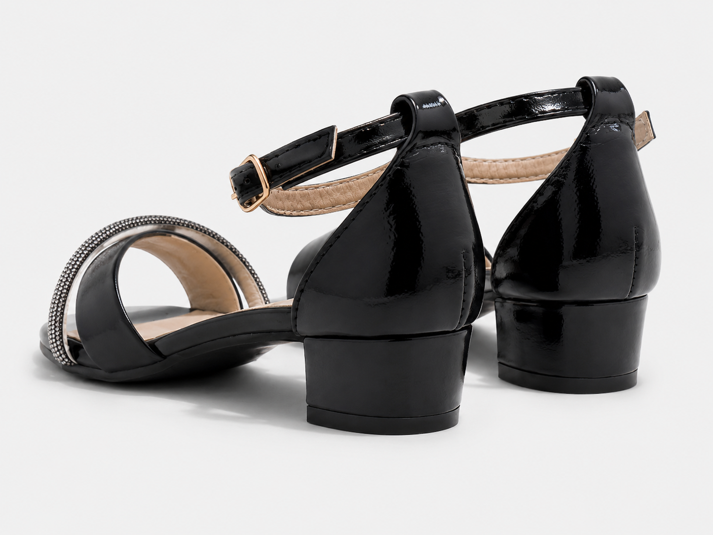 Luna Black Glitter Bow Heel Sandals