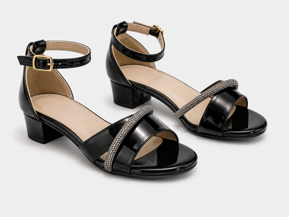 Luna Black Glitter Bow Heel Sandals