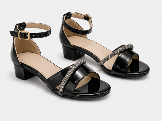 Luna Black Glitter Bow Heel Sandals