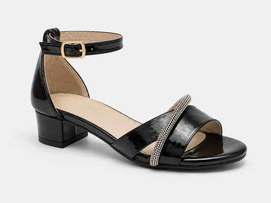 Luna Black Glitter Bow Heel Sandals