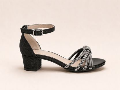 Aria Diamante Black Block Heel Sandals