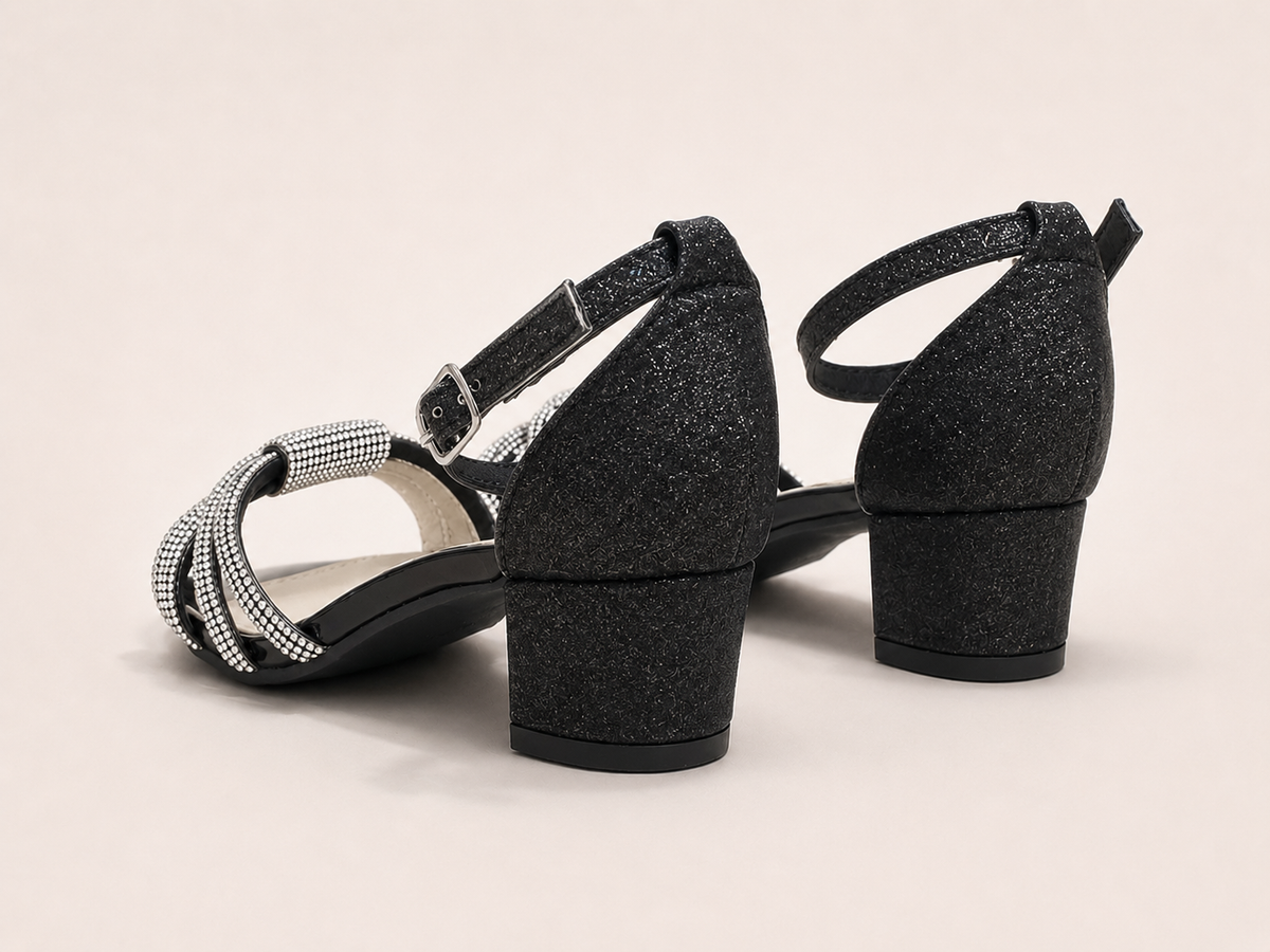 Aria Diamante Black Block Heel Sandals