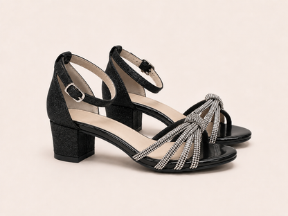 Aria Diamante Black Block Heel Sandals
