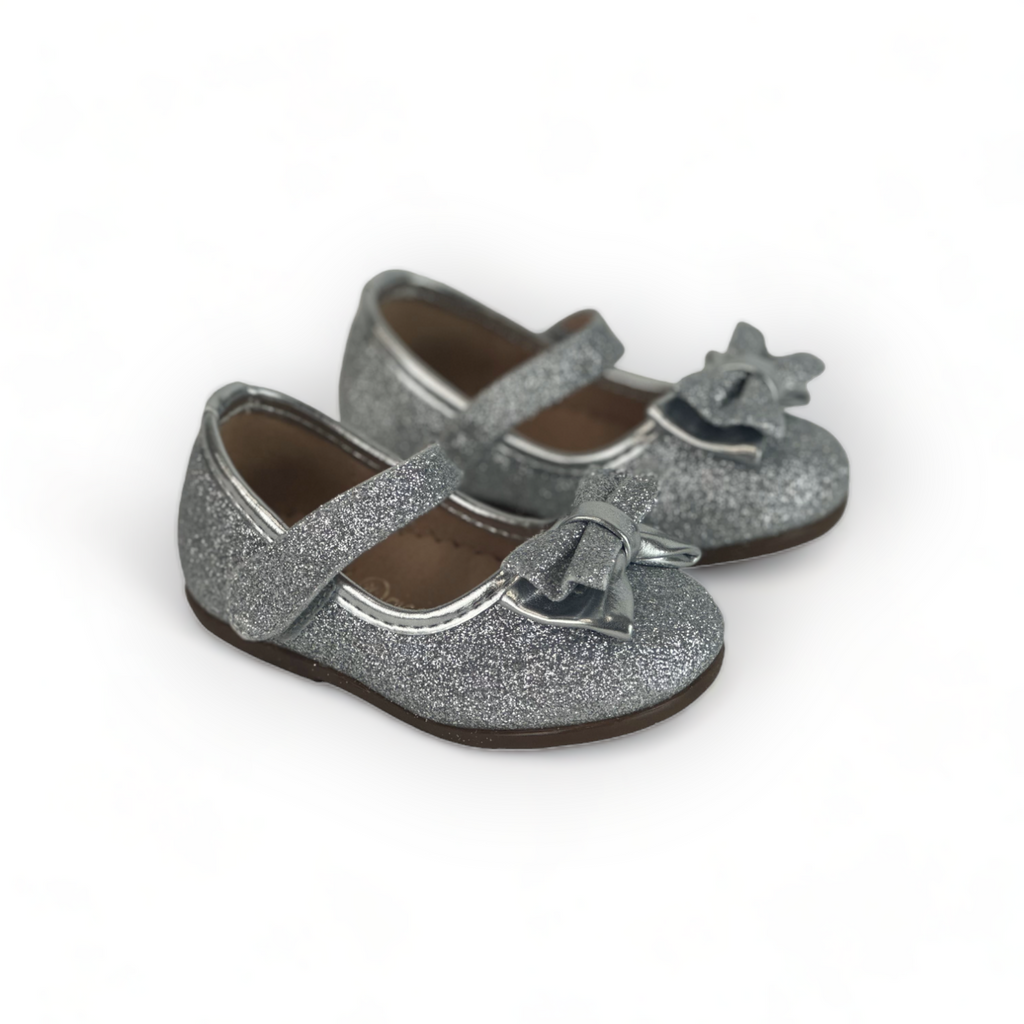 SWEETIE- Silver Bow Baby Sparkly Shoes